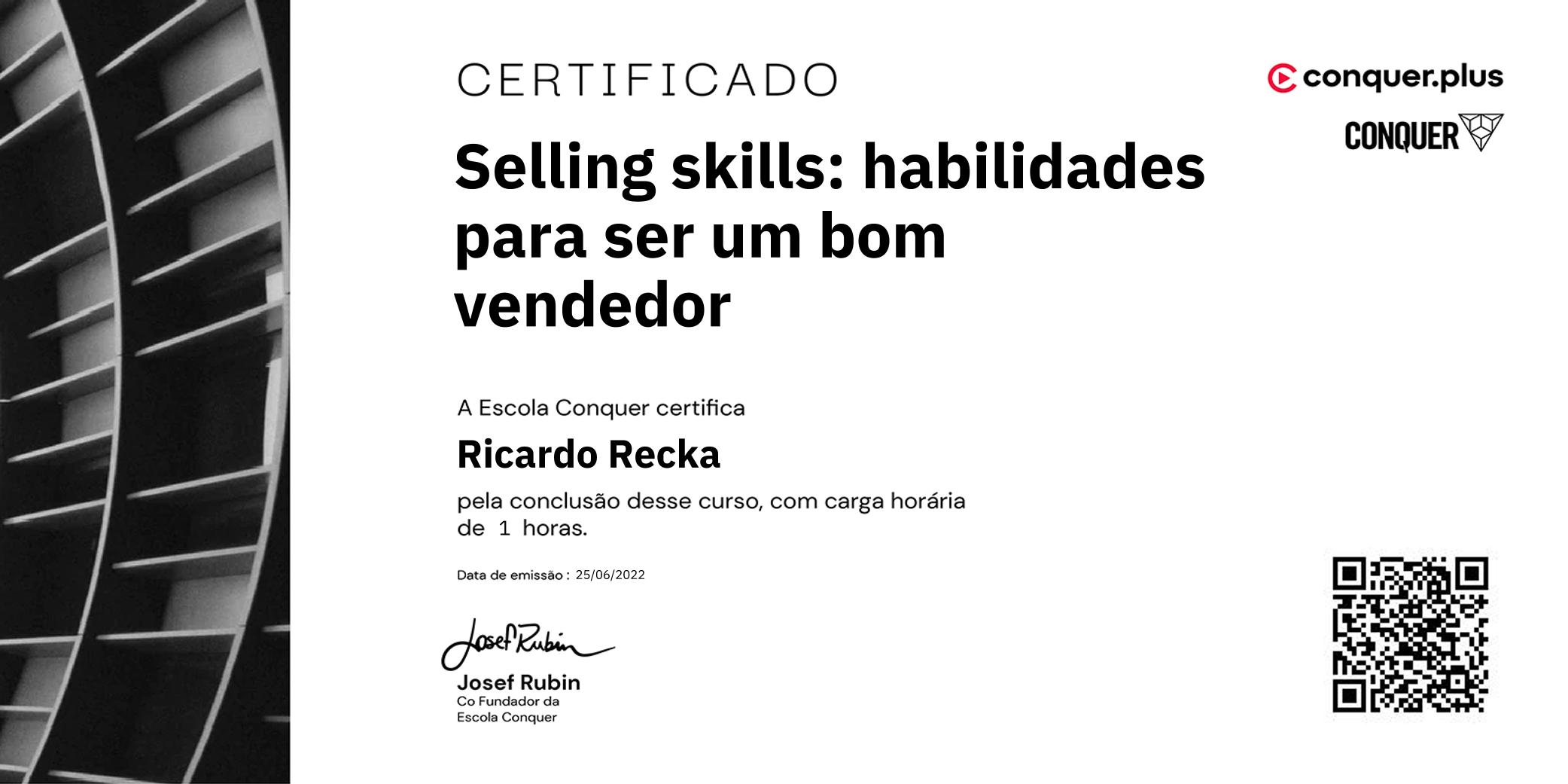 Certificado de Selling skills: habilidades para ser um bom vendedor